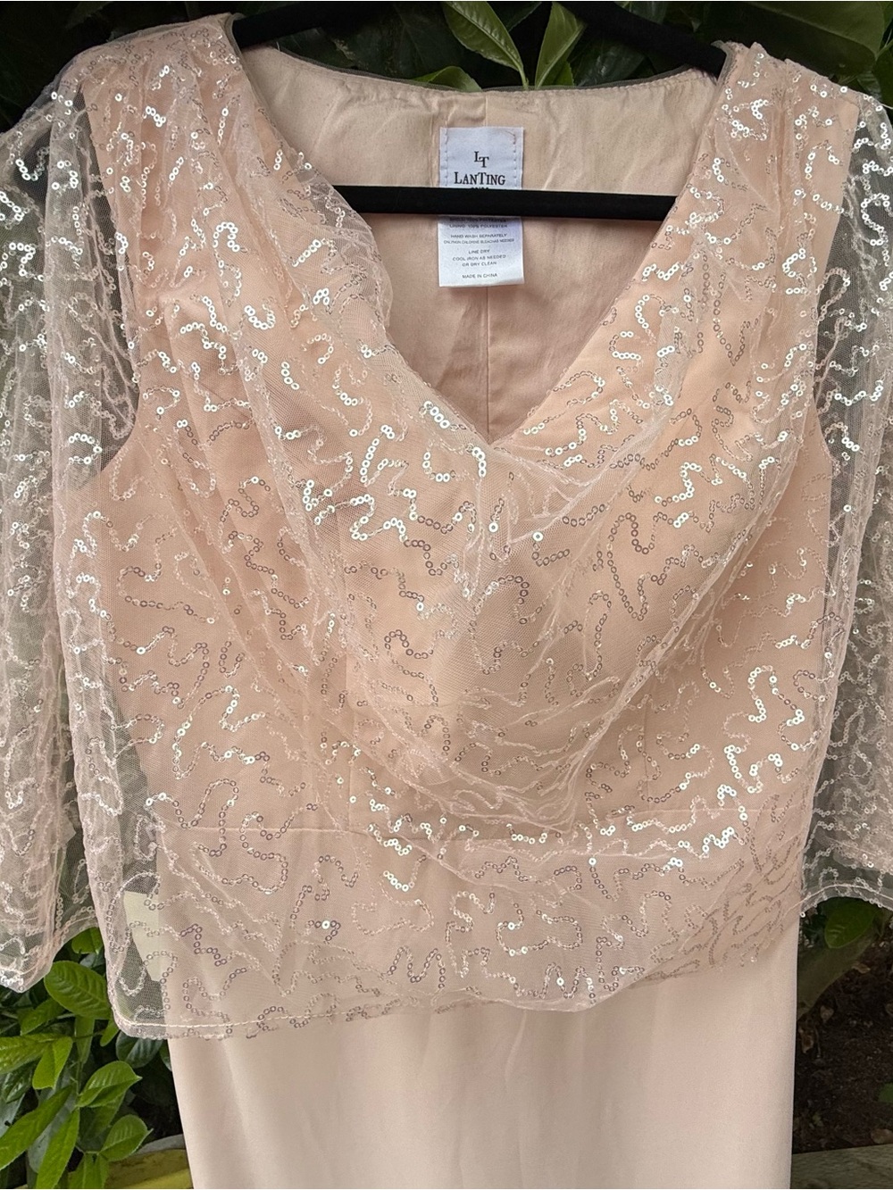 Blush Sequin V-Neck Wedding Dress